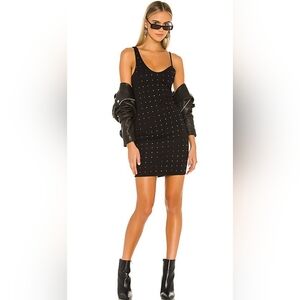 H:ours | Wylder Crystal Studded Asymmetric Bodycon Mini Dress In Black Size XXS